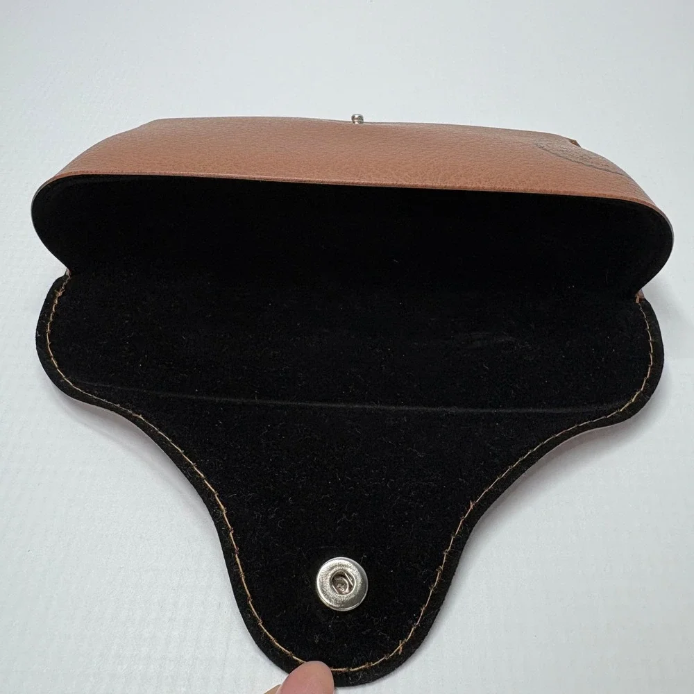 Ray-Ban Tan Brown Faux Leather Sunglasses Case Snap Closure Black Lining